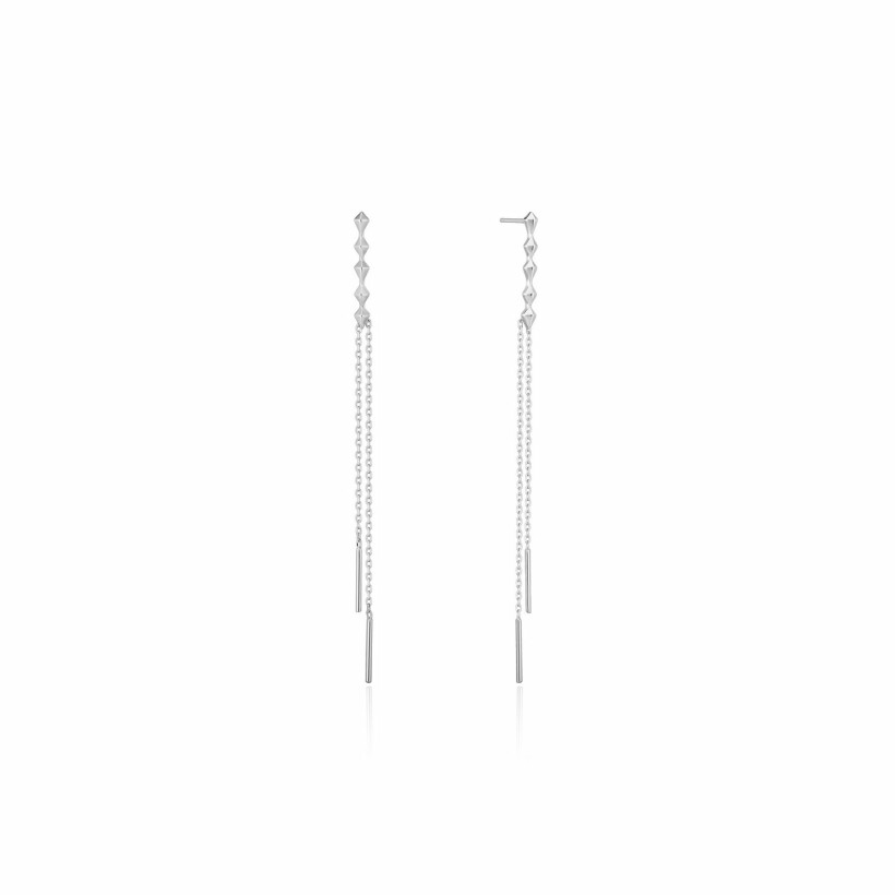 Boucles d'oreilles pendantes doubles chaines Ania Haie Spike It Up en argent rhodié