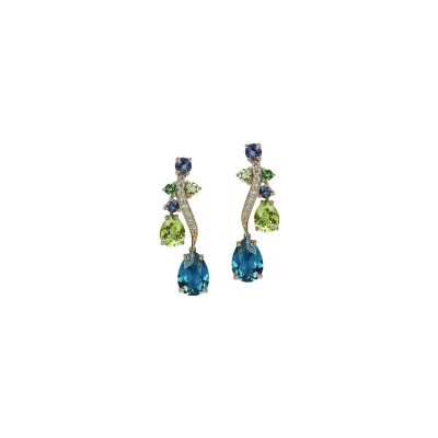 Boucles d'oreilles Isabelle Langlois Eden en or rose, topaze Bleu London, péridot et iolite