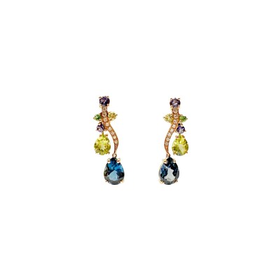 Boucles d'oreilles Isabelle Barrier en or rose, diamants naturels et pierres fines