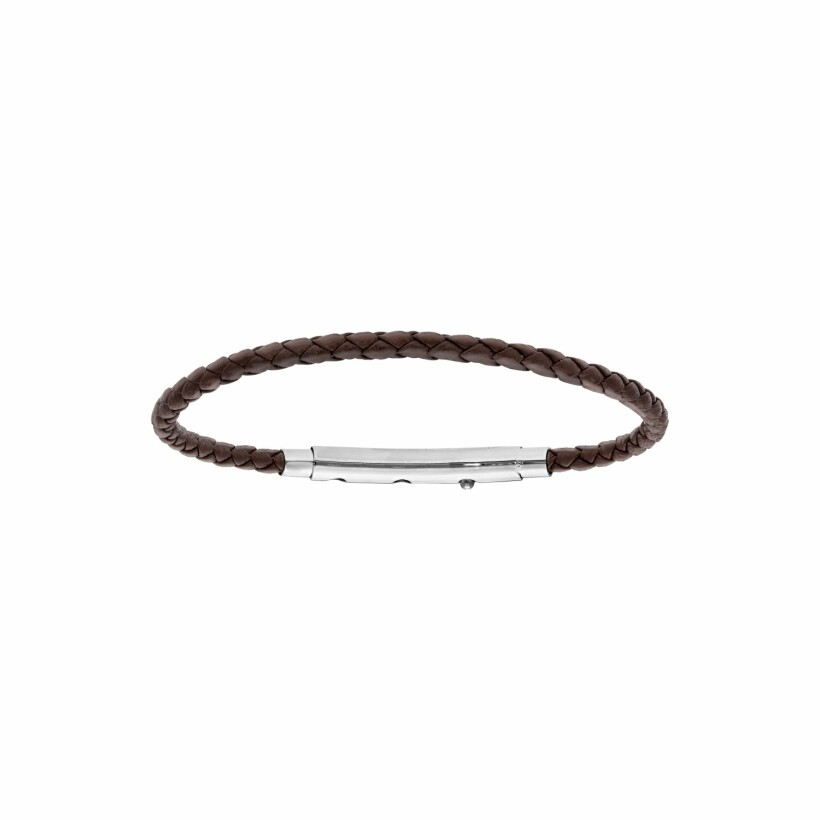 Bracelet acier pour  medium homme cuir bovin marron fermoir telescopique 21cm réglable 20 et 19cm