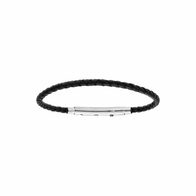 Bracelet acier pour  medium homme cuir bovin noir fermoir telescopique 21cm réglable 20 et 19cm