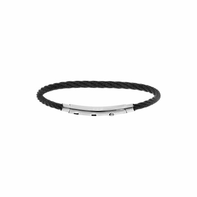 Bracelet acier pour  medium homme câble noir fermoir telescopique 18cm réglable 16 et 17cm