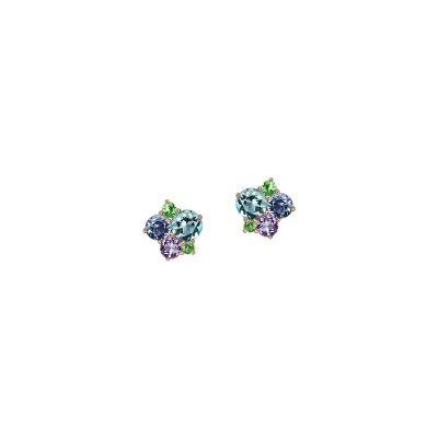 Boucles d'oreilles Isabelle Langlois en or rose, topaze, iolite, améthyste et tsavorite