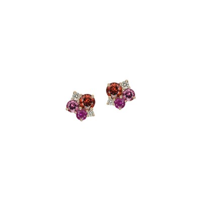 Boucles d'oreilles Isabelle Langlois Pointillisme en or rose, grenat, rhodolite, rubis et diamants