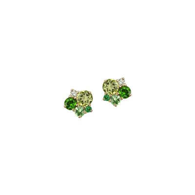 Boucles d'oreilles Isabelle Langlois Pointilliste en or rose, péridot, diopside, tsavorite et émeraude