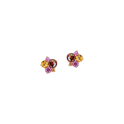 Boucles d'oreilles Isabelle Langlois en or rose, grenats, citrines, rhodolites et saphirs