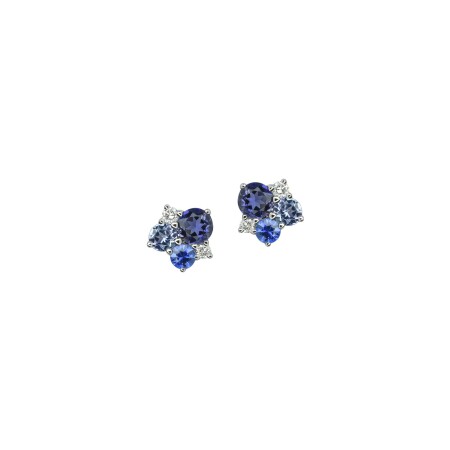 Boucles d'oreilles Isabelle Langlois Pointillisme en or blanc, iolites, tanzanites, saphirs et diamants