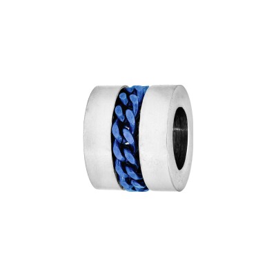 Charms acier medium forme cylindre avec chainette pvd bleu