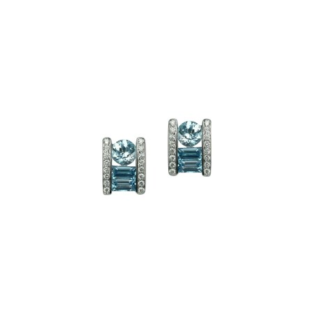 Boucles d'oreilles Isabelle Langlois Tissage en or blanc, topaze bleue deux tons et diamant