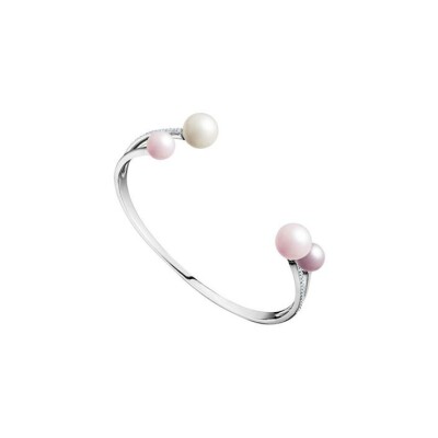 Bracelet jonc Elsa Lee La vie en Rose  en argent, oxydes de zirconium, perles roses, blanches et violettes