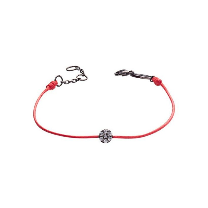 Bracelet sur cordon rouge Elsa Lee Clear Spirit en argent rhodié, ruthénium et oxydes de zirconium noirs