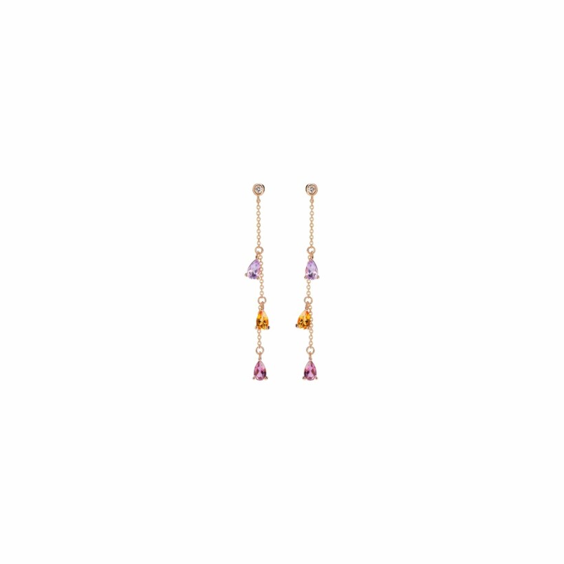 Boucles d'oreilles India en or rose et pierres fines