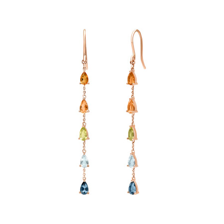 Boucles d'oreilles India en or rose, pierres de couleurs