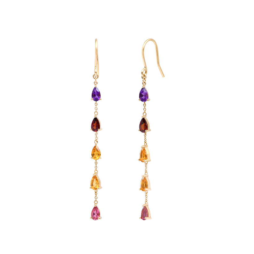 Yellow gold and colored stone earrings