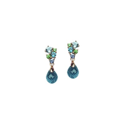 Boucles d'oreilles Isabelle Langlois Pointilliste en or rose, topaze Bleu London, iolite et topaze bleue