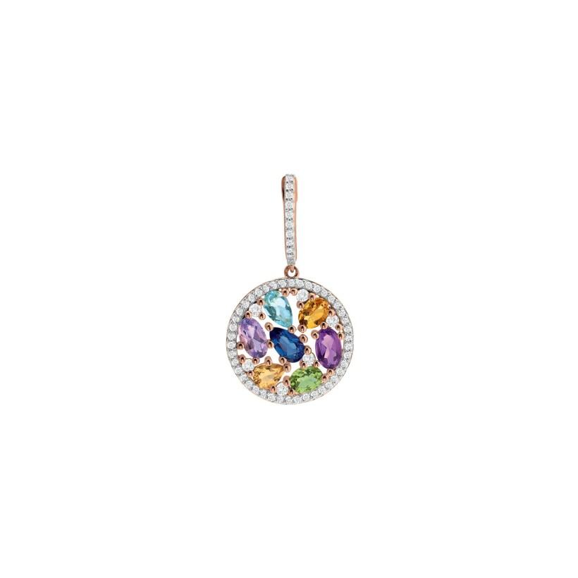 Boucles d'oreilles or rose, diamants et pierres multicolores