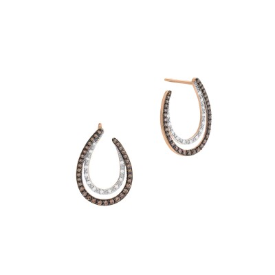 Boucles d'oreilles or rose, diamants et diamants bruns