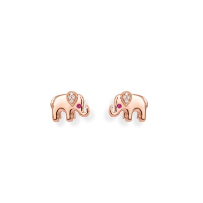 Puces Baby Éléphants en or rose, rubis et diamants