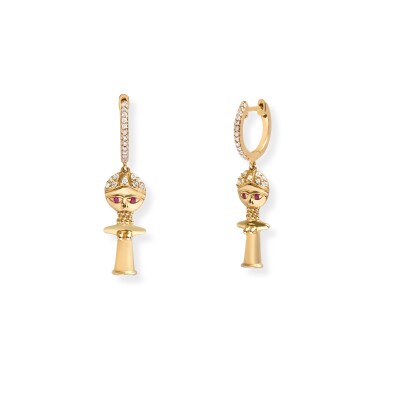 Boucles d'oreilles Baby ASHANTI en or jaune, diamants et rubis