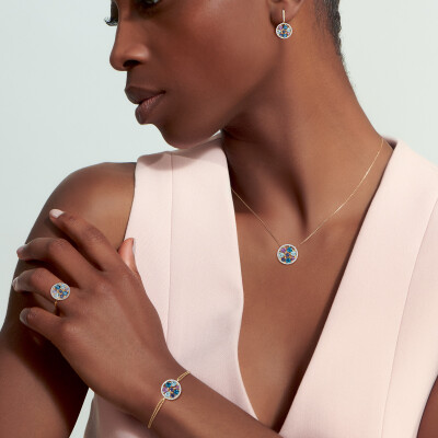 Boucles d'oreilles or jaune, diamants topaze, bleue cordiérite, améthyste lavande, topaze London