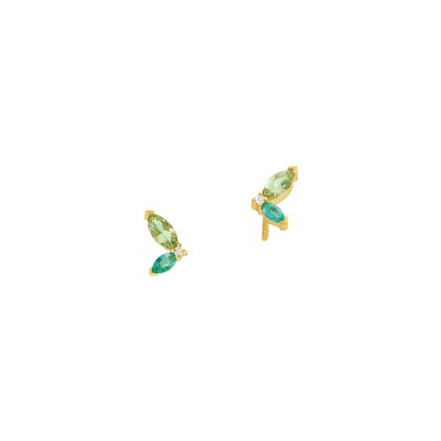 Boucles d'oreilles or jaune, diamants et pierres multicolores