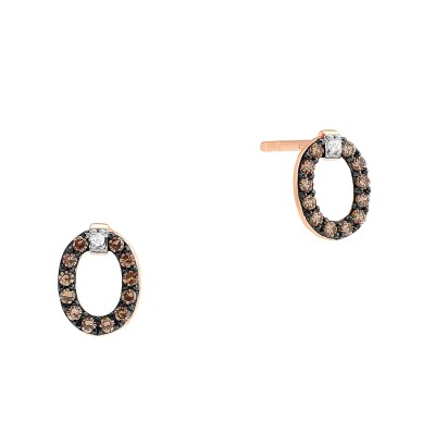 Boucles d'oreilles or rose, diamants et diamants bruns