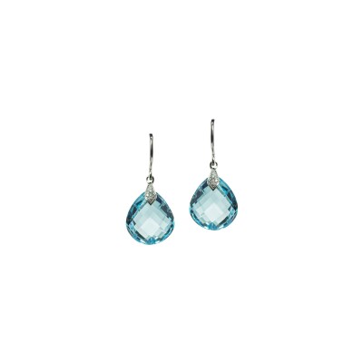 Boucles d'oreilles Isabelle Langlois Talisman en or blanc, topaze bleue et diamants