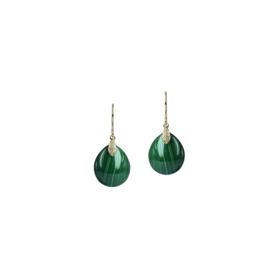 Boucles d'oreilles Isabelle Langlois Talisman en or rose, malachite et diamant