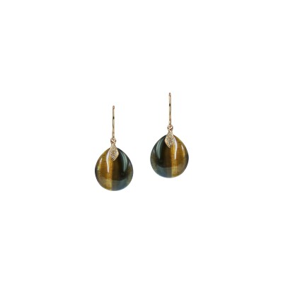 Boucles d'oreilles Isabelle Langlois Talisman en or rose, œil de tigre et diamant