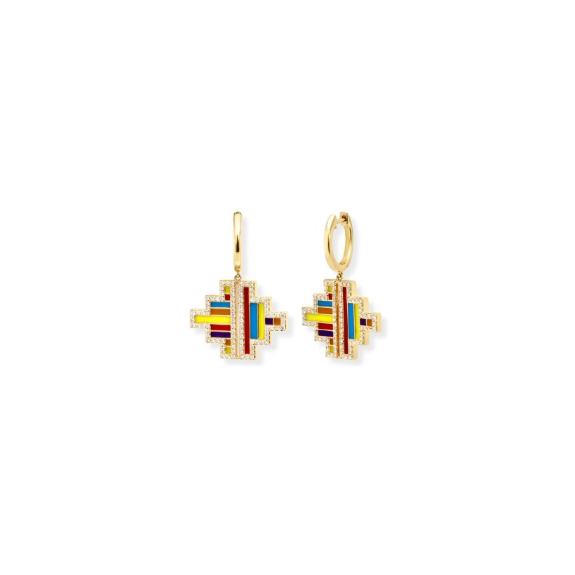 Boucles d'oreilles Kita en or jaune, améthyste, citrines, grenat, topaze London et diamants