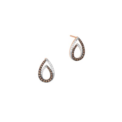 Boucles d'oreilles or rose, diamants et diamants bruns