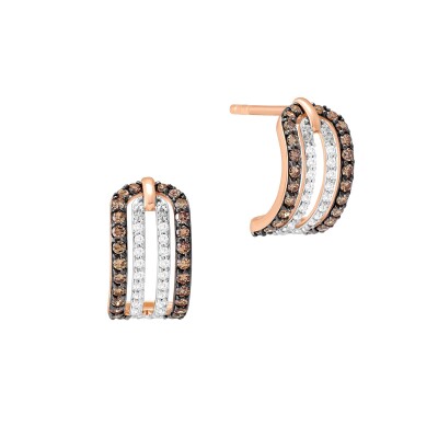 Boucles d'oreilles or rose, diamants et diamants bruns