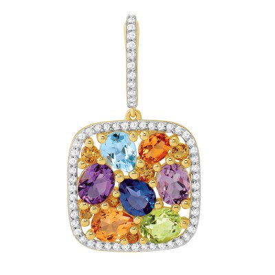 Boucles d'oreilles or jaune, diamants et pierres multicolores