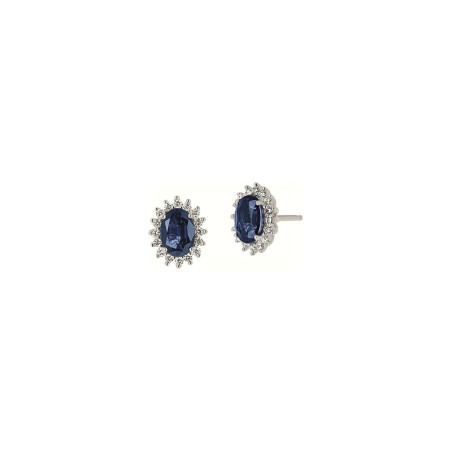 Boucles d'oreilles en or blanc, saphir et diamants de 0.29ct