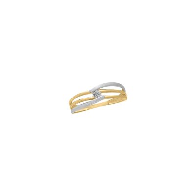 Bague en or jaune, rhodium et diamant