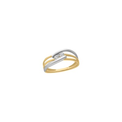 Bague en or jaune, rhodium et oxyde de zirconium