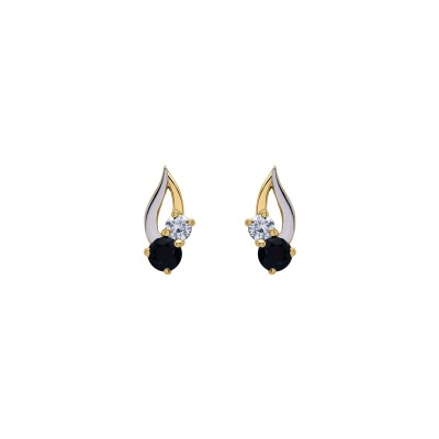 Boucles d'oreilles en or jaune, rhodium, saphir et diamant