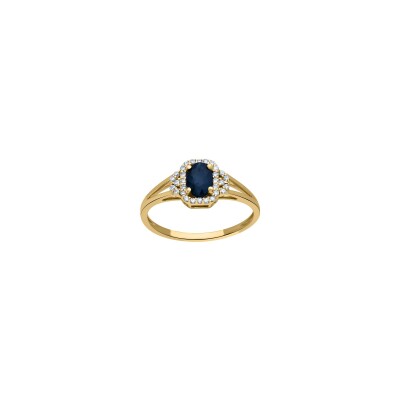 Bague en or jaune, rhodium, saphir et diamant