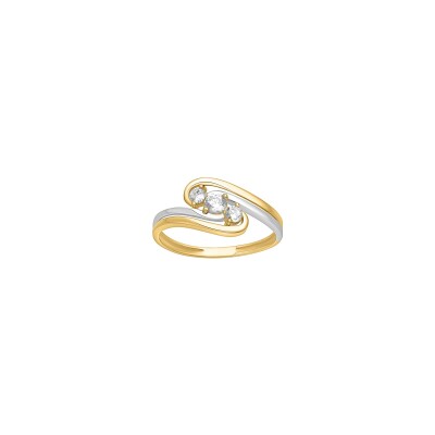 Bague en or jaune, rhodium et oxyde de zirconium