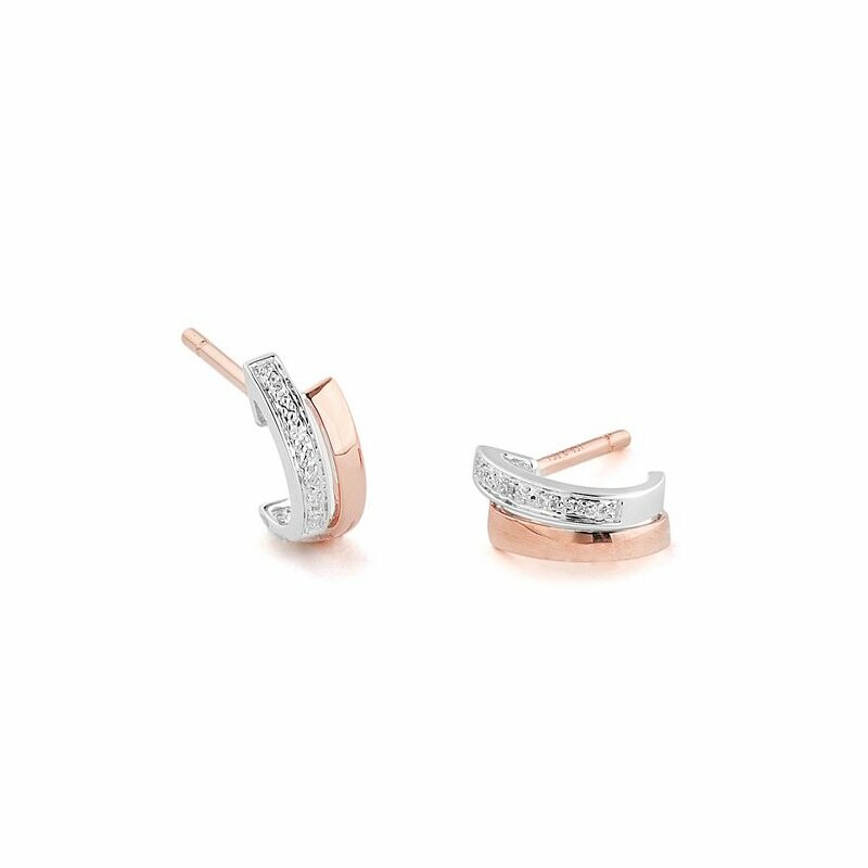 Boucles d'oreilles en or rose, or blanc et diamants de 0.0215ct