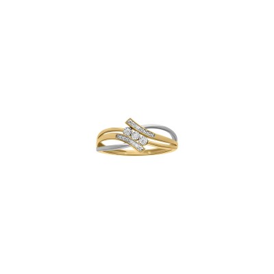Bague en or jaune, rhodium et diamant