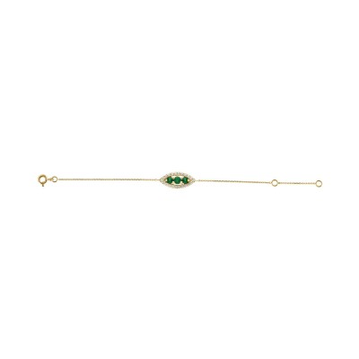 Bracelet en or jaune, émeraude et diamant, 18cm
