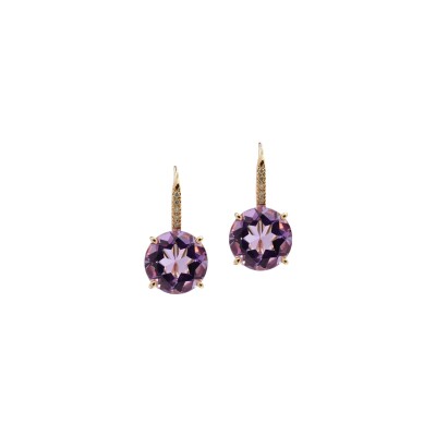 Boucles d'oreilles Isabelle Langlois Macaron en or rose, améthyste et diamants