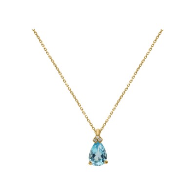 Collier en or jaune, topaze bleue et diamant, 45cm