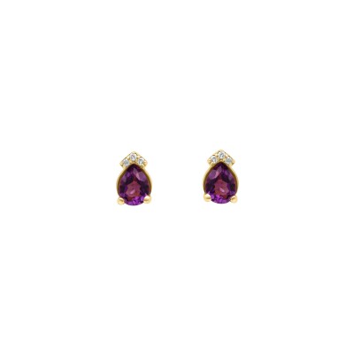 Boucles d'oreilles en or jaune, diamant et améthyste