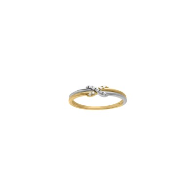 Bague en or jaune, rhodium et diamant