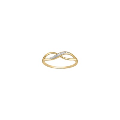 Bague en or jaune, rhodium et diamant