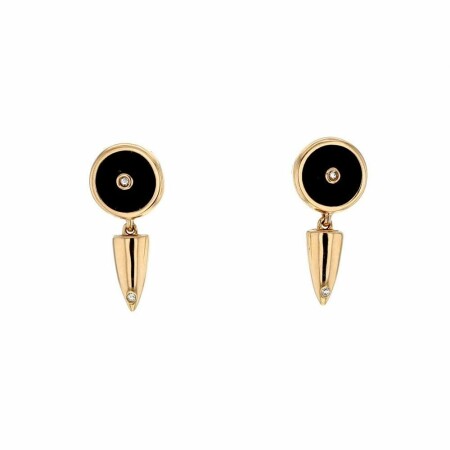 Boucles d'oreilles Adriana Karembeu Sniper en or rose, onyx noir et diamants