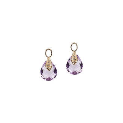 Boucles d'oreilles Isabelle Langlois Clip Clap en or rose, diamant et améthyste Rose de France