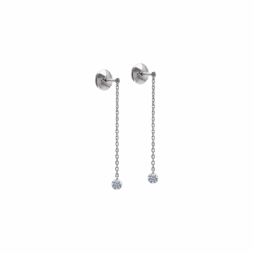 Boucles d'oreilles pendantes LA BRUNE & LA BLONDE 360° en or blanc et diamants de 0.20ct